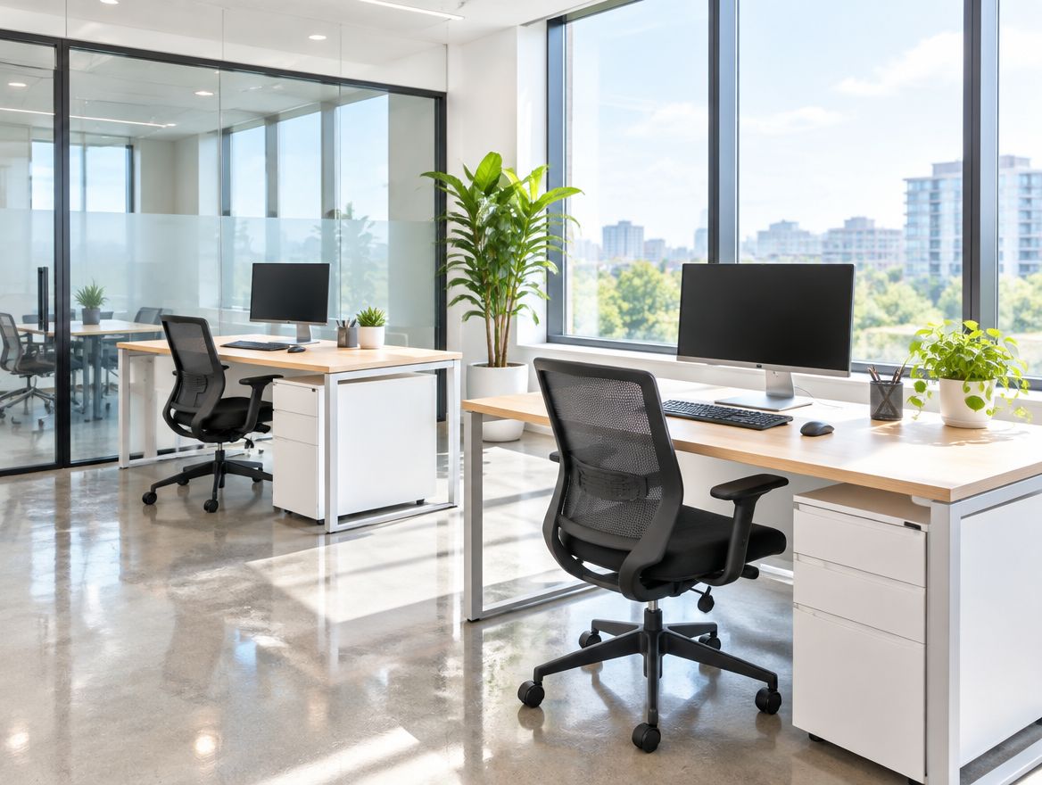 Clean, bright small office with two desks